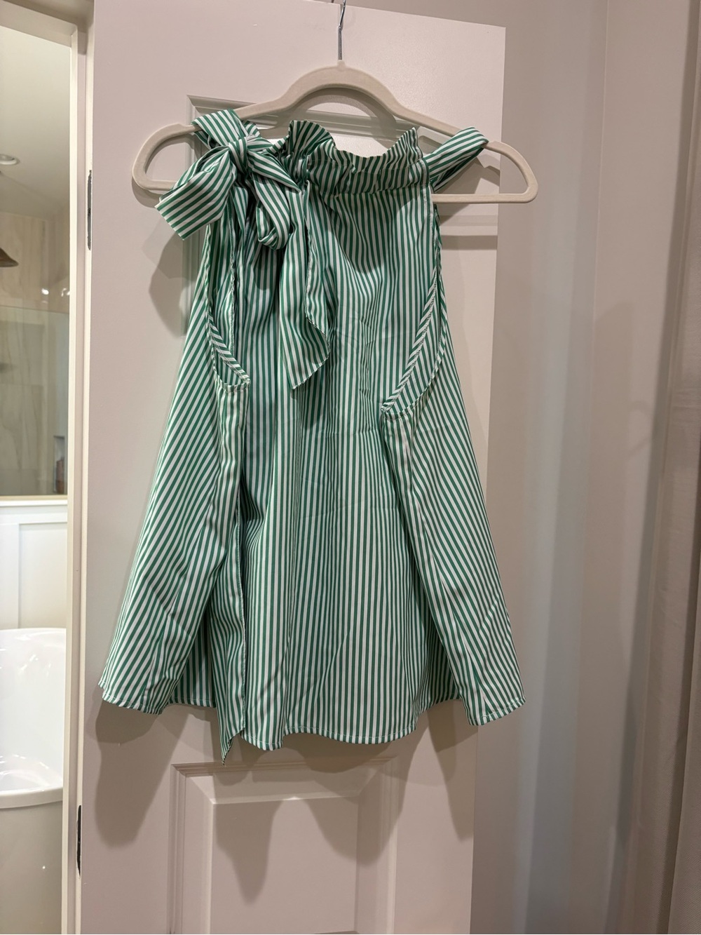 Green Striped Bow-Shoulder Women’s Blouse